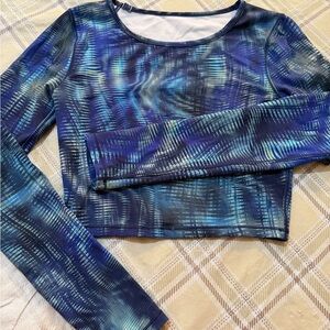 lululemon athletica Navy and Teal Abstract-Print Long Sleeve Crop Top